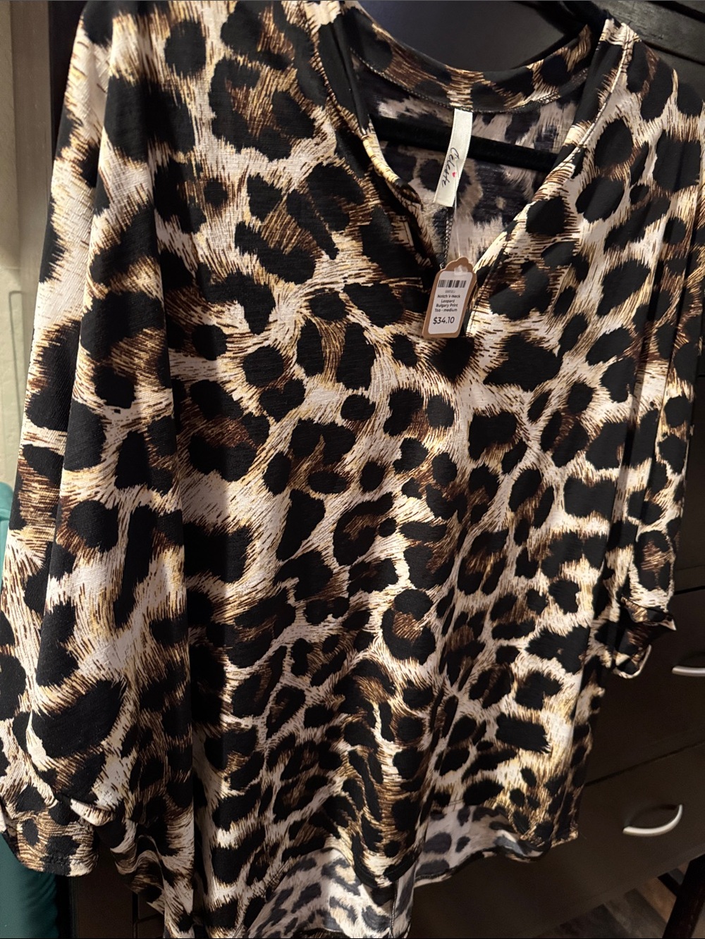 Celeste Leopard Print V-Neck Blouse - Black & Brown - Picture 3 of 6